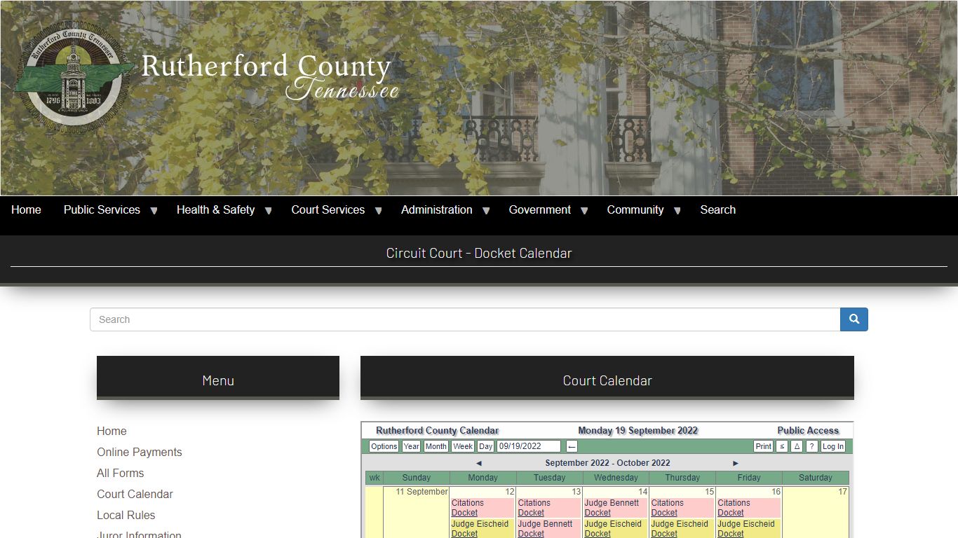 Circuit Court - Docket Calendar - Rutherford County, TN